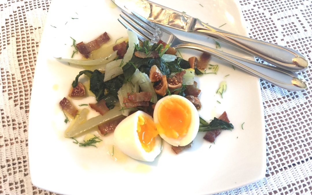Recipe: Braised Dandelion With Fennel, Bacon, Eggs and Figs